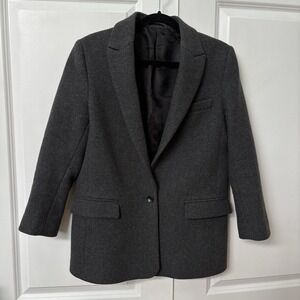 H&M Studio Gray Wool Blazer Womens 10 Office Structured Minimalist Workwear